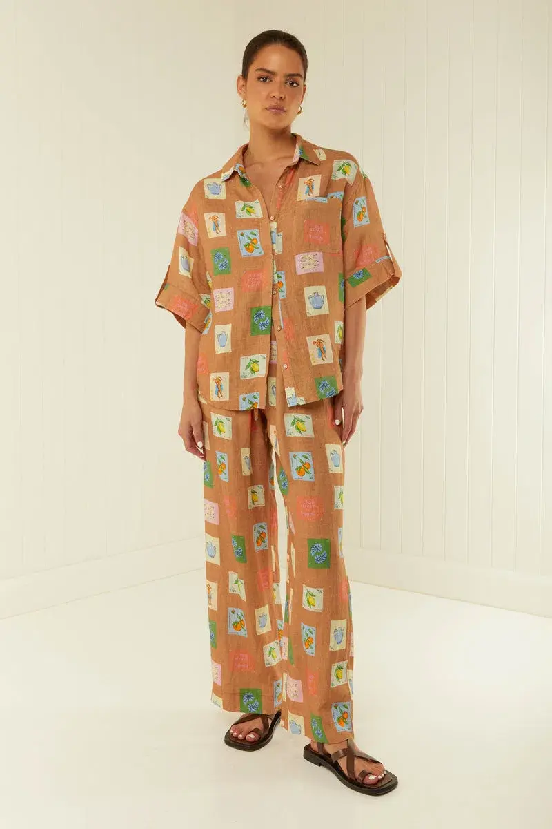 Palm Noosa Mirage Shirt and Hallie Pants Set Brown Emblem Size 8 - Image 3