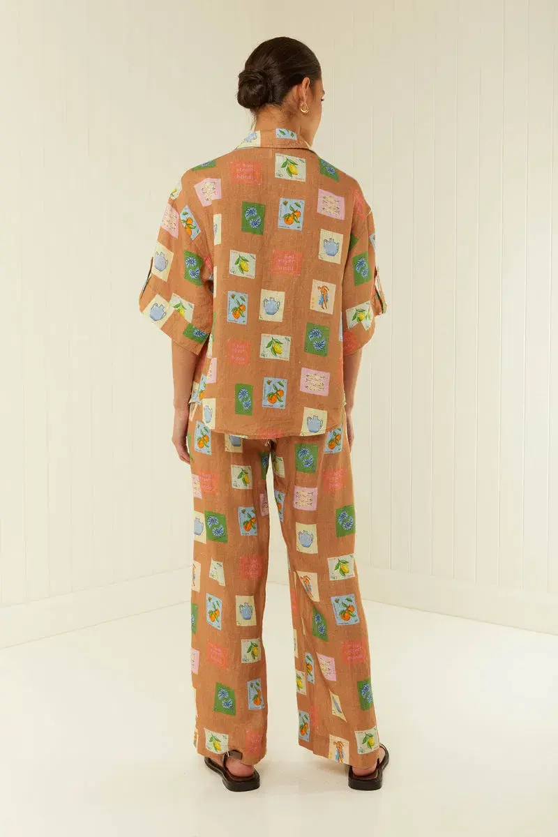 Palm Noosa Mirage Shirt and Hallie Pants Set Brown Emblem Size 8 - Image 2