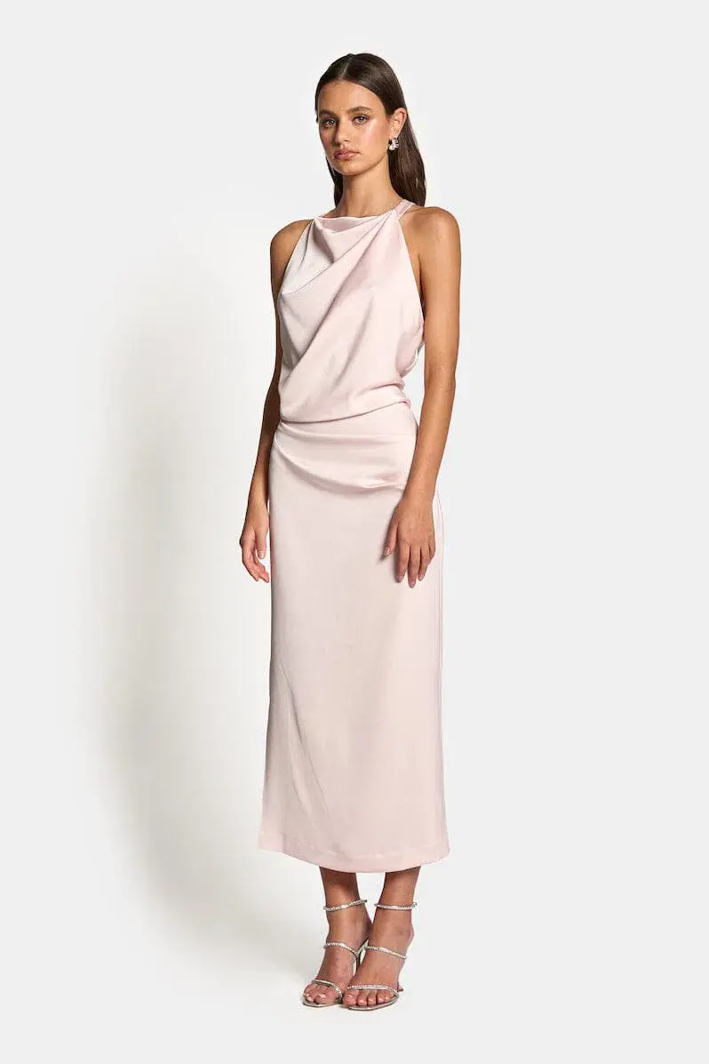 Sofia The Label Amelie High Neck Satin Dress in Blush / Size 10 - Image 1