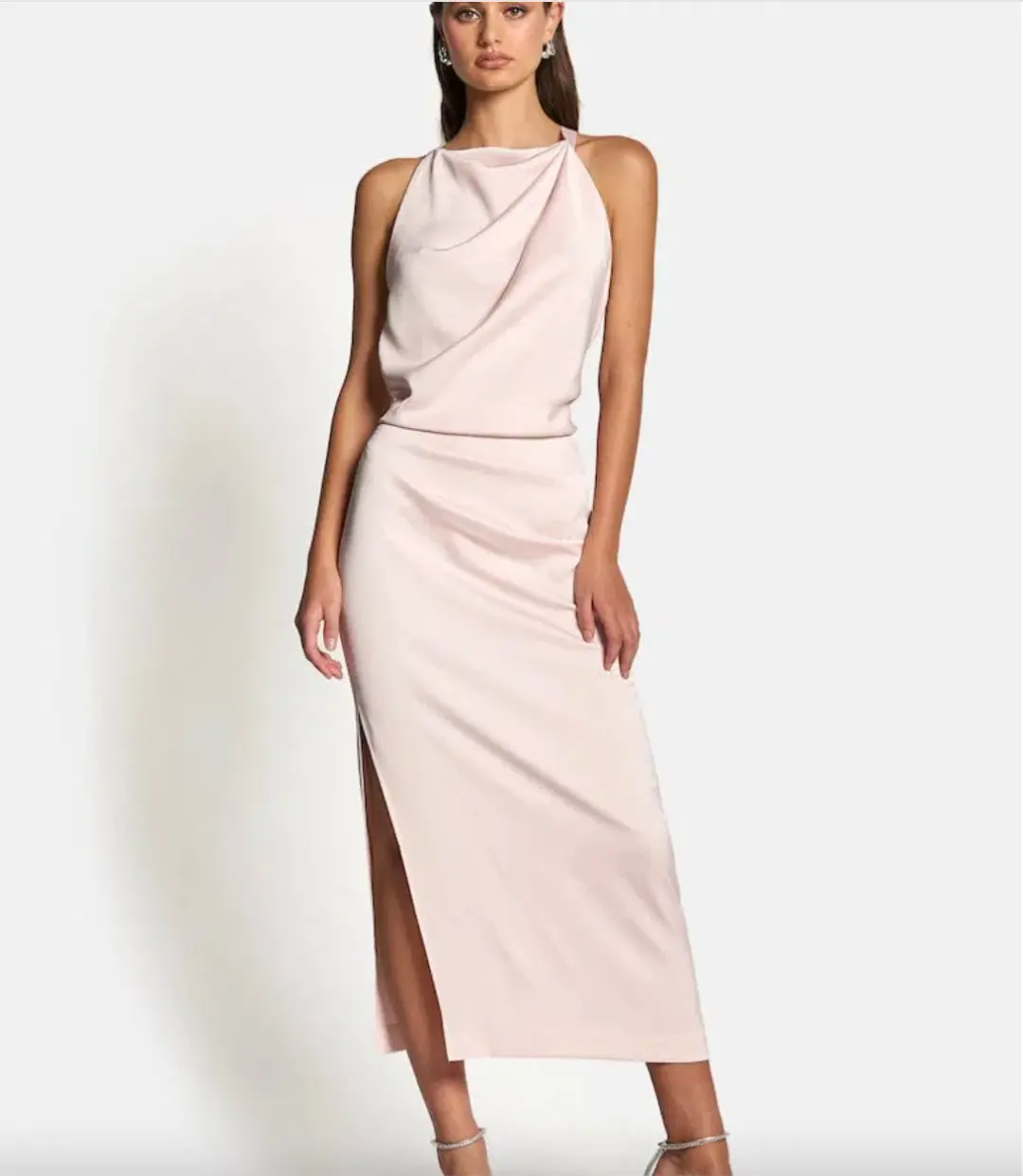 Sofia The Label Amelie High Neck Satin Dress in Blush / Size 10 for rent on The Volte - main image