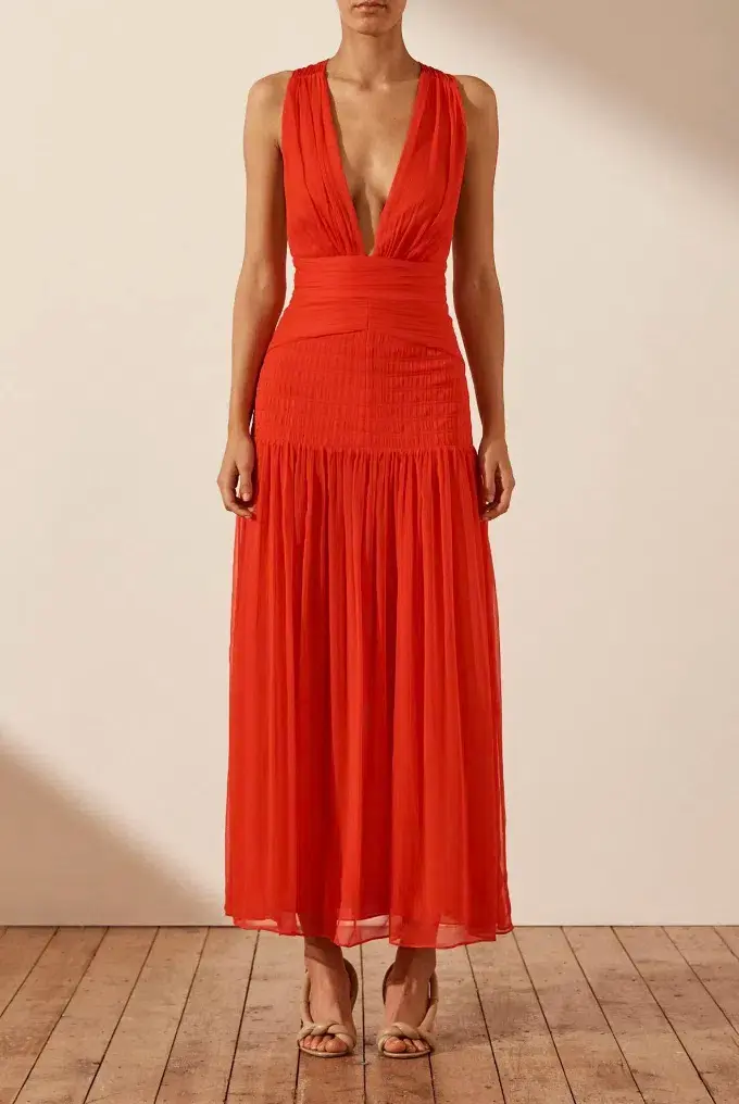 Shona Joy Leilani Plunged Tie Back Midi Dress Red Size 10 - Image 1