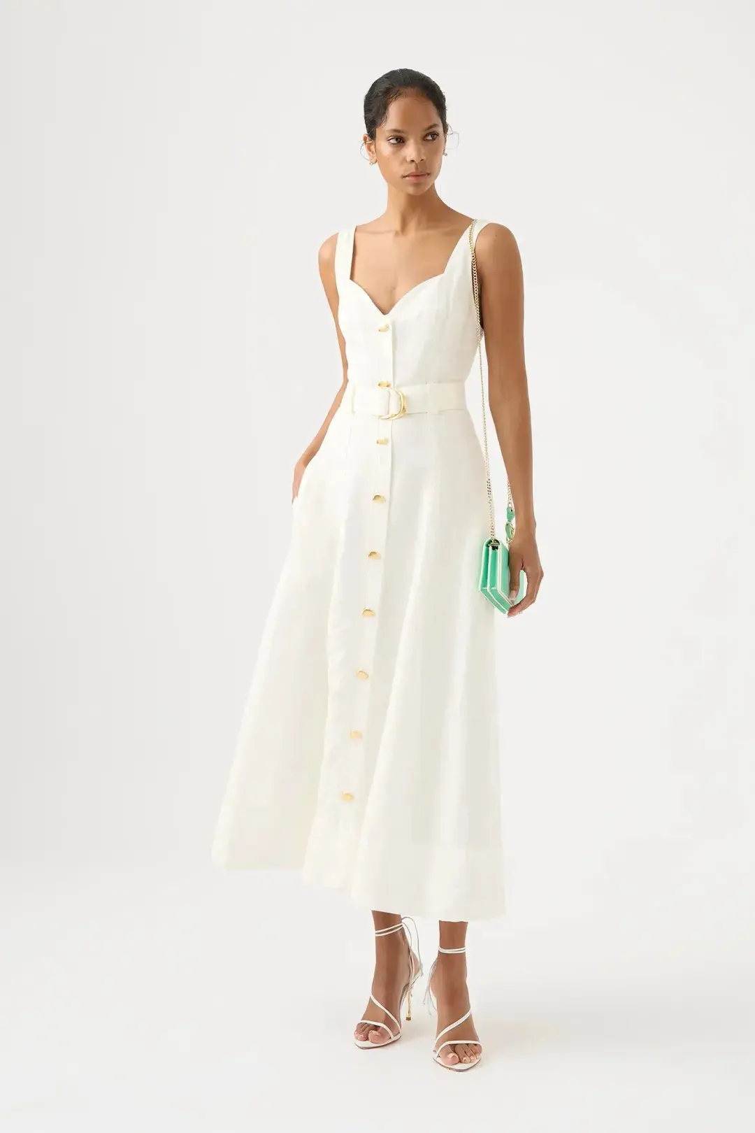 Aje Clay Belted Midi Dress Ivory Size 8 for rent on The Volte - main image