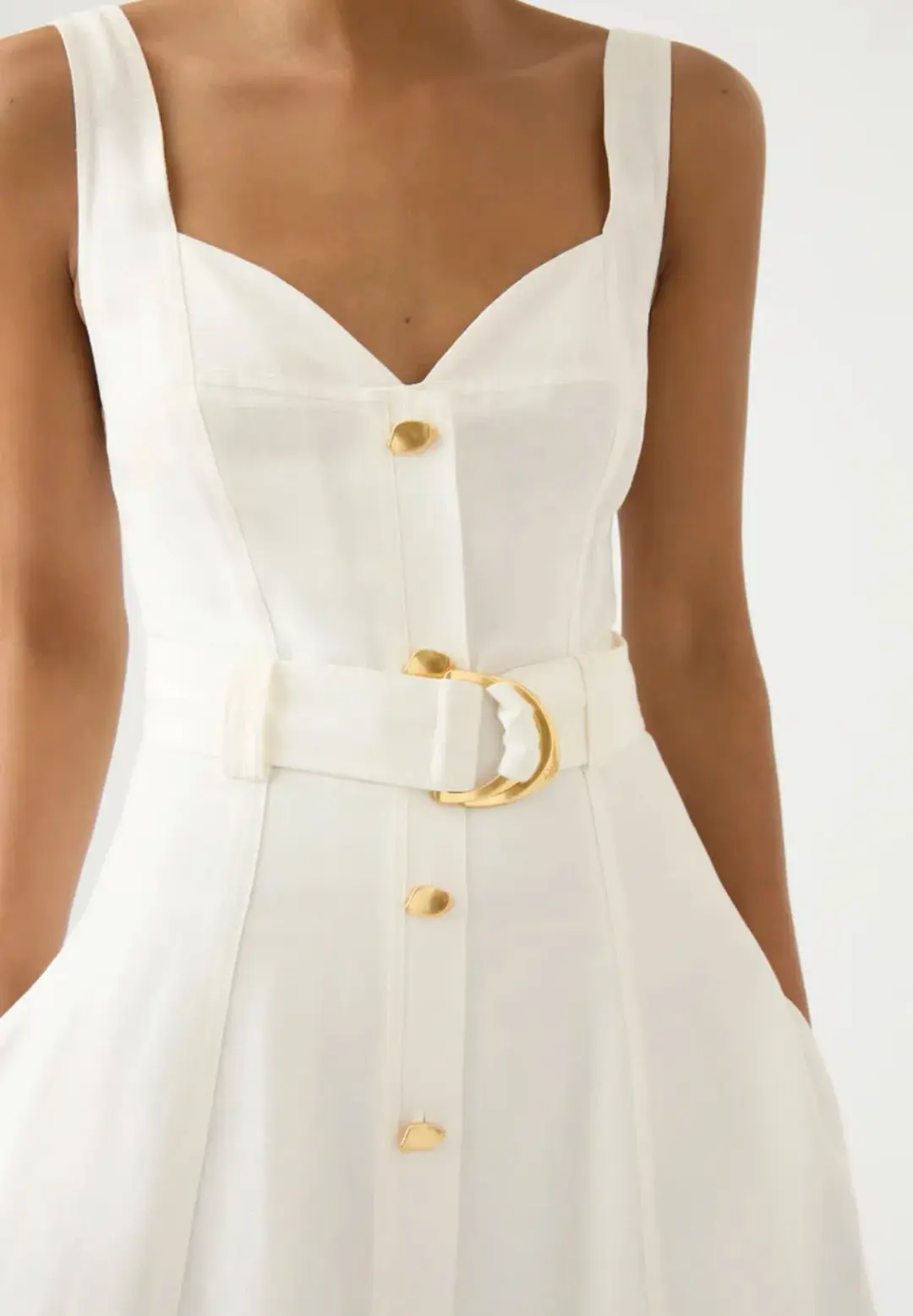 Aje Clay Belted Midi Dress Ivory Size 8 for rent on The Volte - main image