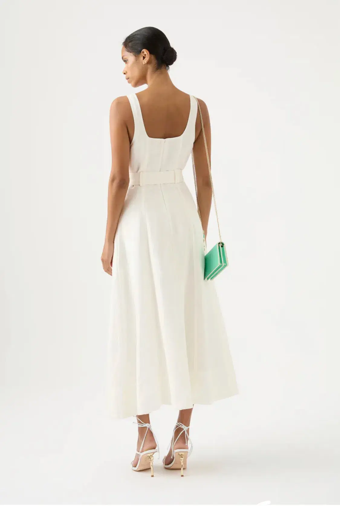 Aje Clay Belted Midi Dress Ivory Size 8 - Image 3