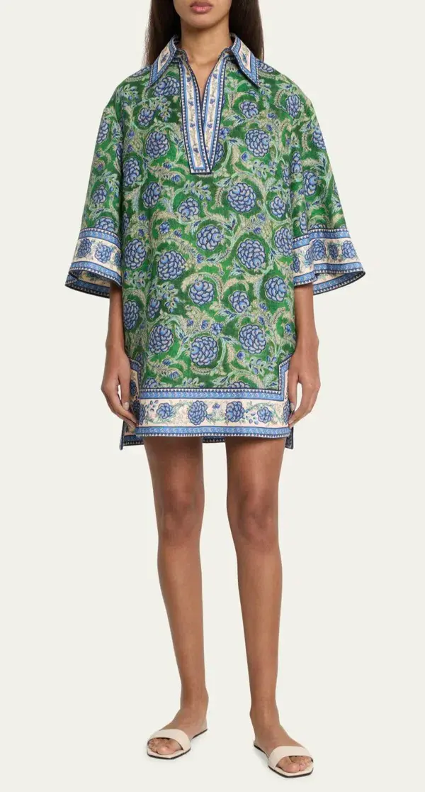 Zimmermann The Junie Tunic Dress in Green/Blue Floral Size 0/Au 8 for rent on The Volte - main image
