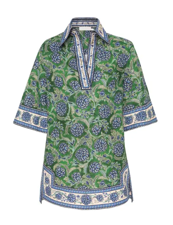 Zimmermann The Junie Tunic Dress in Green/Blue Floral Size 0/Au 8 for rent on The Volte - main image
