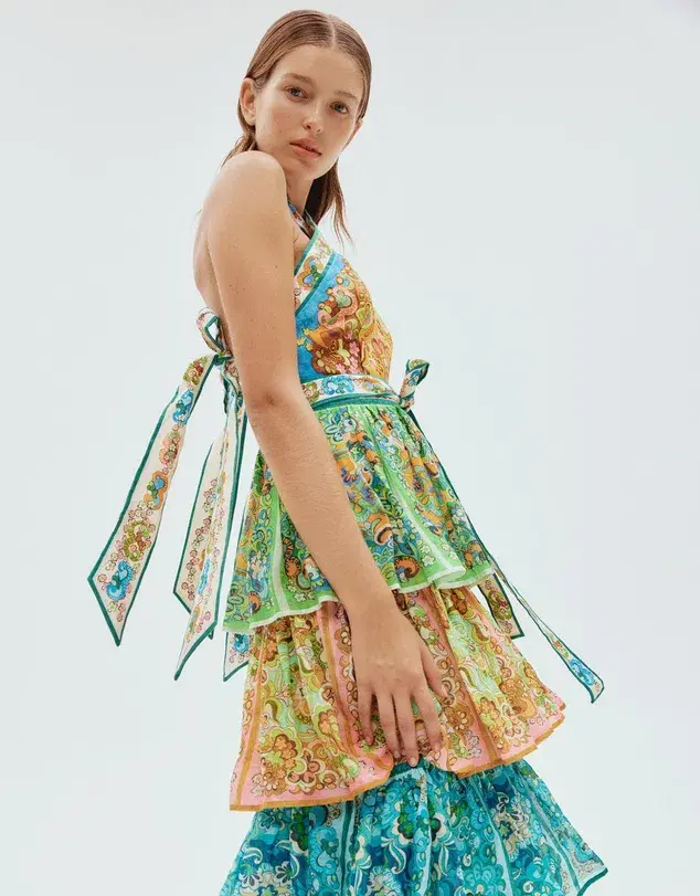 Alemais Dreamer Halter Tier Midi Dress Multi Size 10 - Image 4