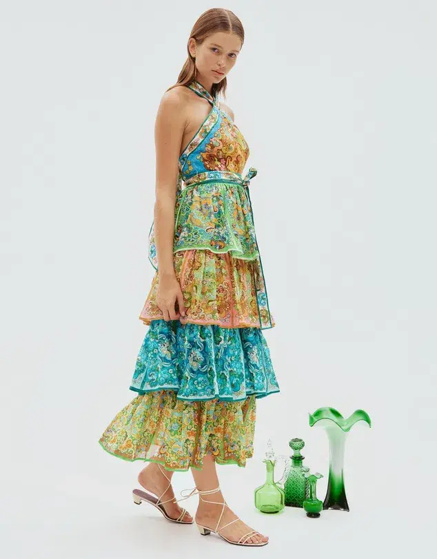 Alemais Dreamer Halter Tier Midi Dress Multi Size 10 - Image 2