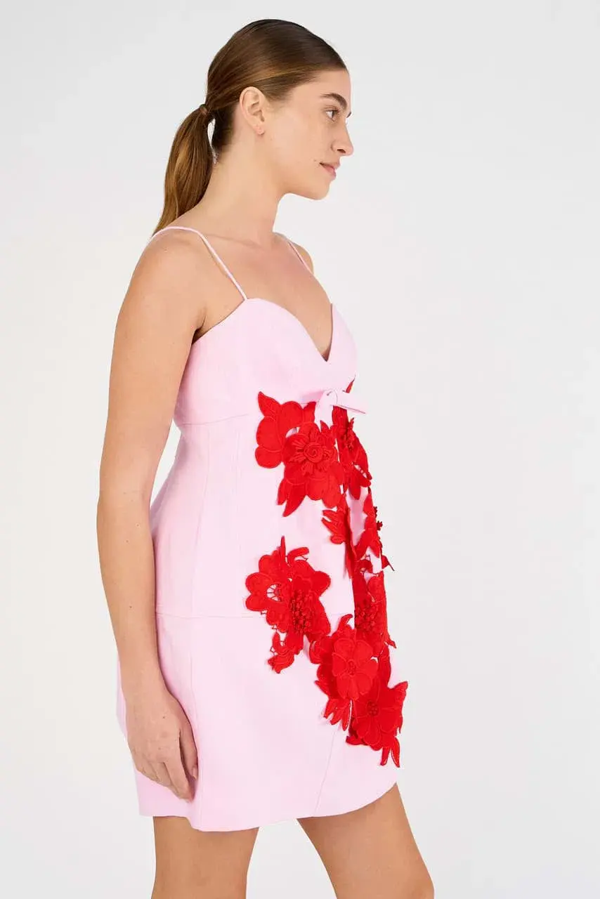 Oroton Contrast 3D Flower Mini Dress Pink Size 8 - Image 2