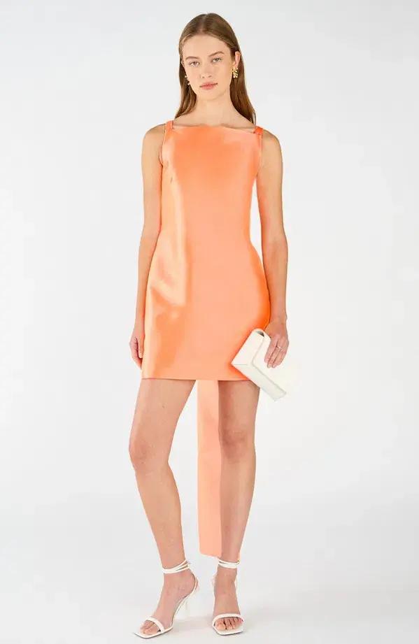 Oroton Drape Back Mini Dress in Bright Melon Size 8  - Image 2