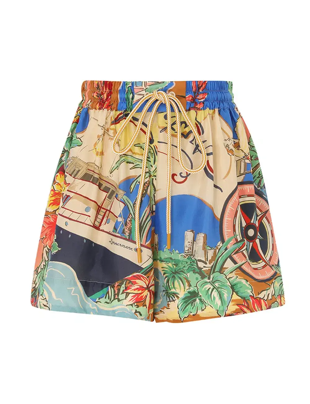 Zimmermann Alight Short Sleeve Shirt and Draw Waist Short Set in Nautical Map Size 8 - Image 4