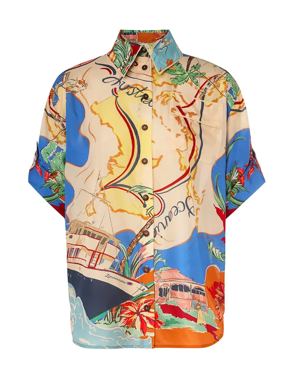 Zimmermann Alight Short Sleeve Shirt and Draw Waist Short Set in Nautical Map Size 8 - Image 3