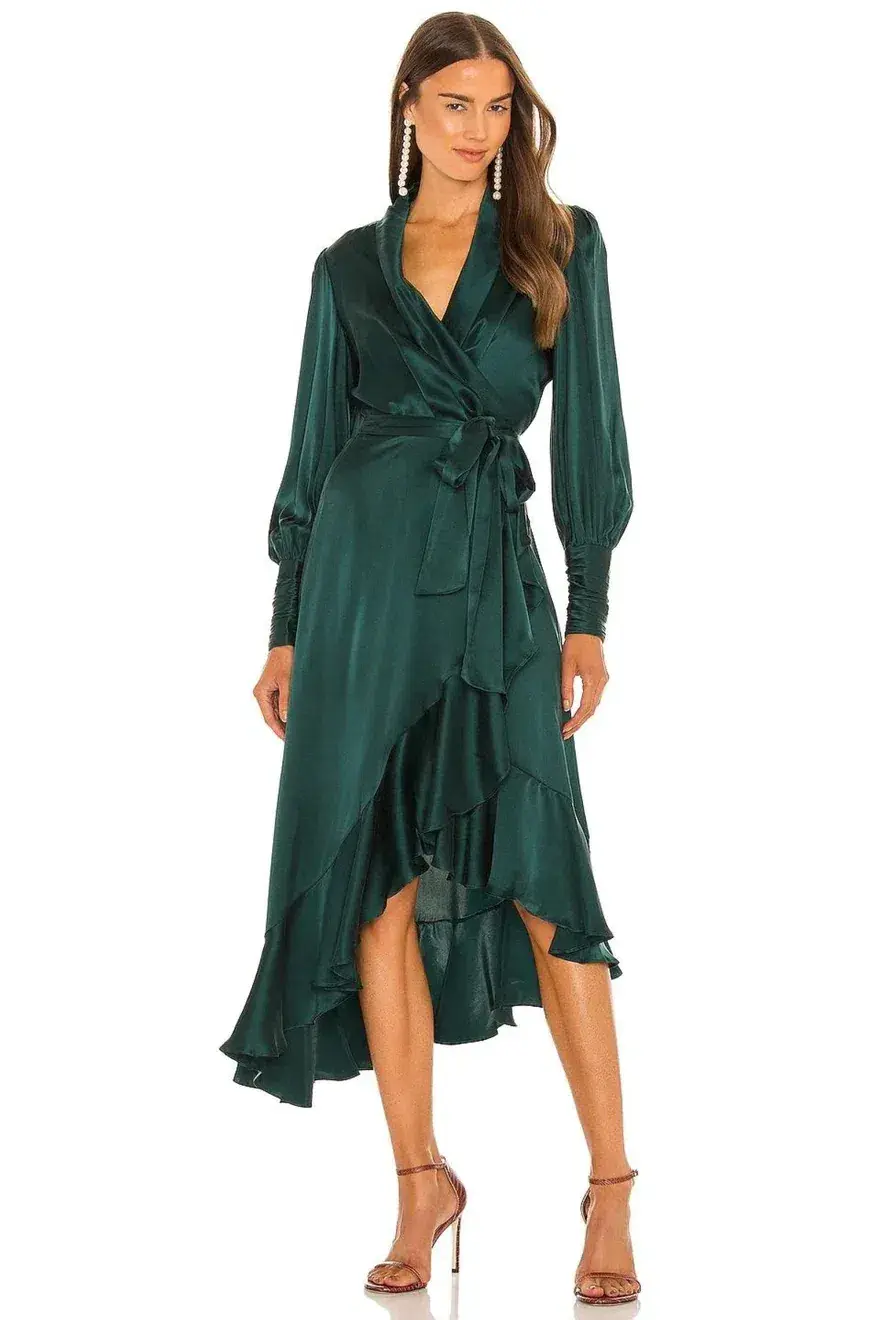 Zimmermann Silk Wrap Midi Dress Dark Green Size 3 / AU 14  - Image 2