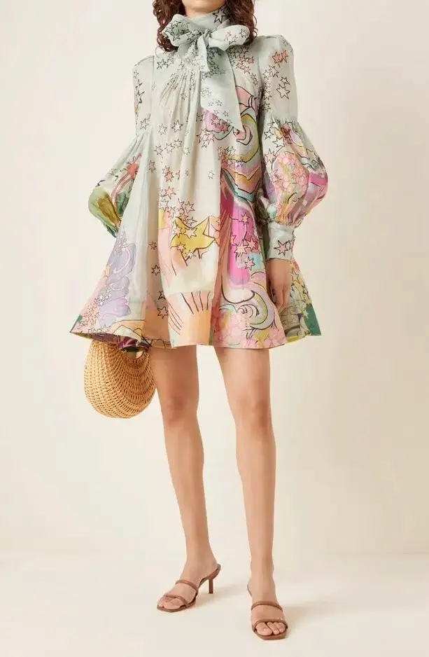 Zimmermann Concert Tie Neck Mini Dress Mint Collage Size 0 / AU 8 - Image 3