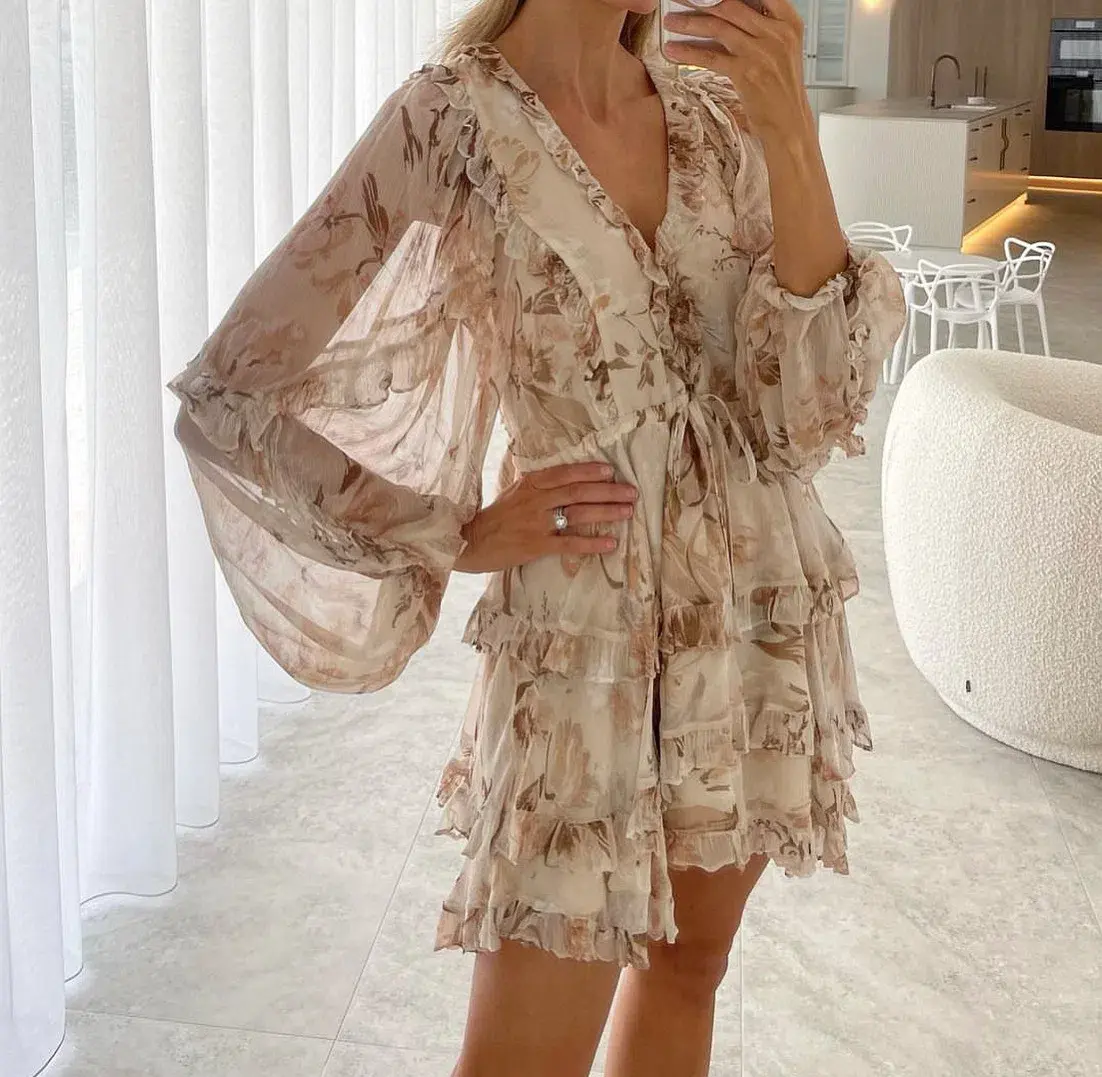 Shona Joy Nina Balloon Sleeve Frill Mini Dress Floral Size 6  - Image 3