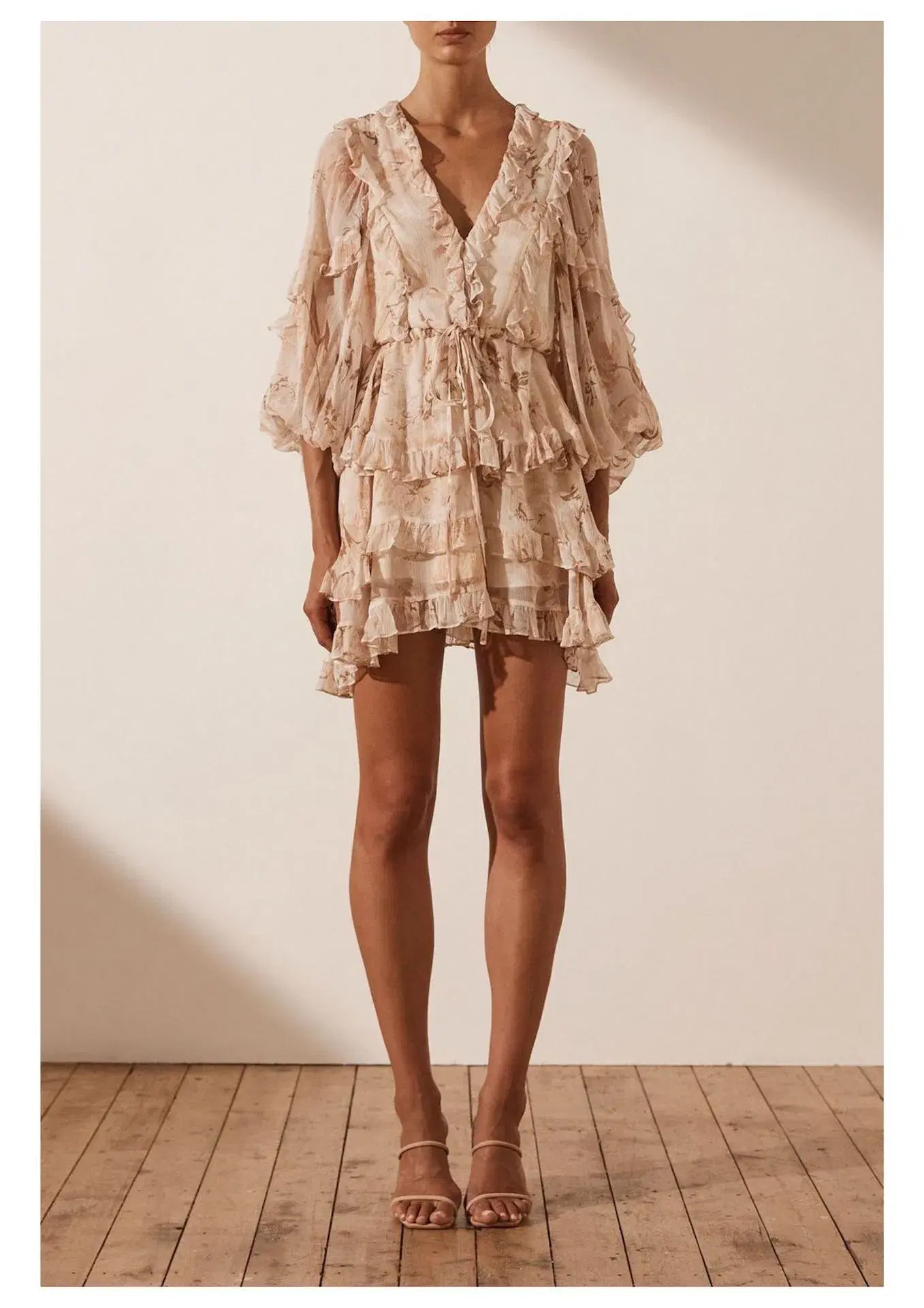 Shona Joy Nina Balloon Sleeve Frill Mini Dress Floral Size 6  - Image 1