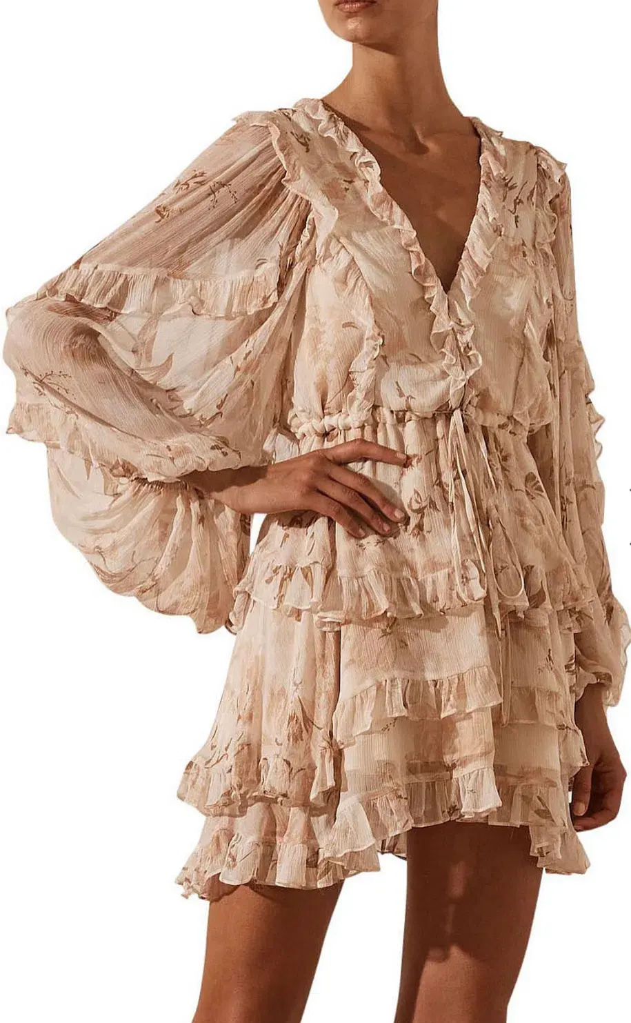 Shona Joy Nina Balloon Sleeve Frill Mini Dress Floral Size 6  - Image 2
