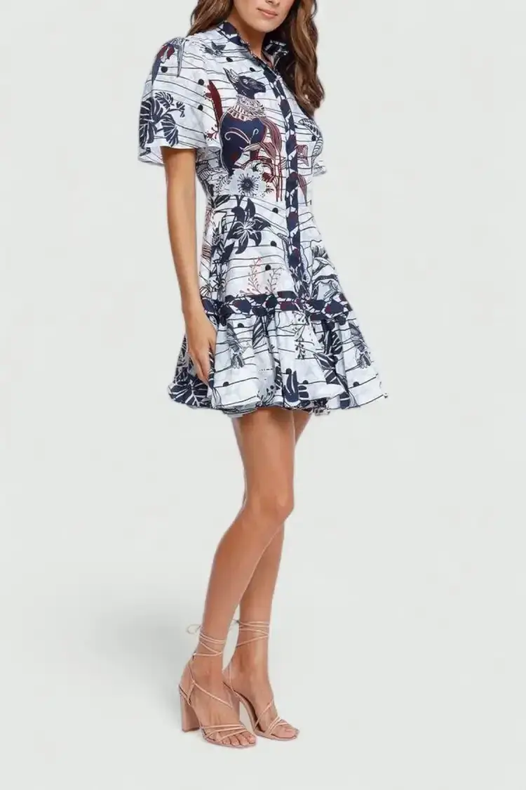 Leo Lin La Casa Linen Mini Dress Print Size 6 - Image 3
