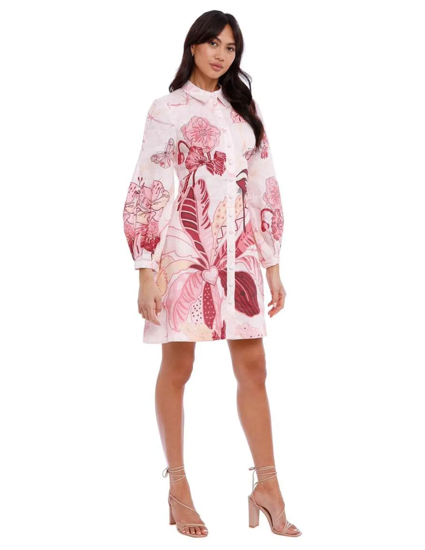 Leo Lin Amor Linen Mini Dress in Pink Size 14 - Image 1
