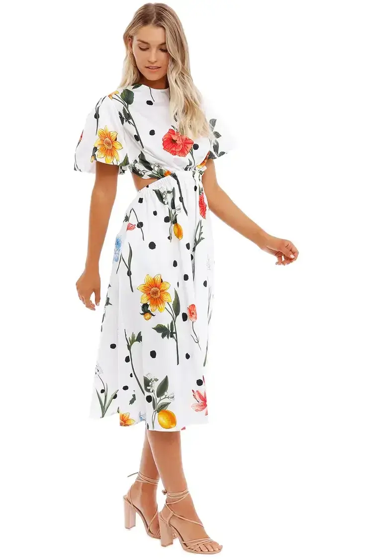 Leo Lin La Flor Midi Dress in Multi Floral Size 8 - Image 4