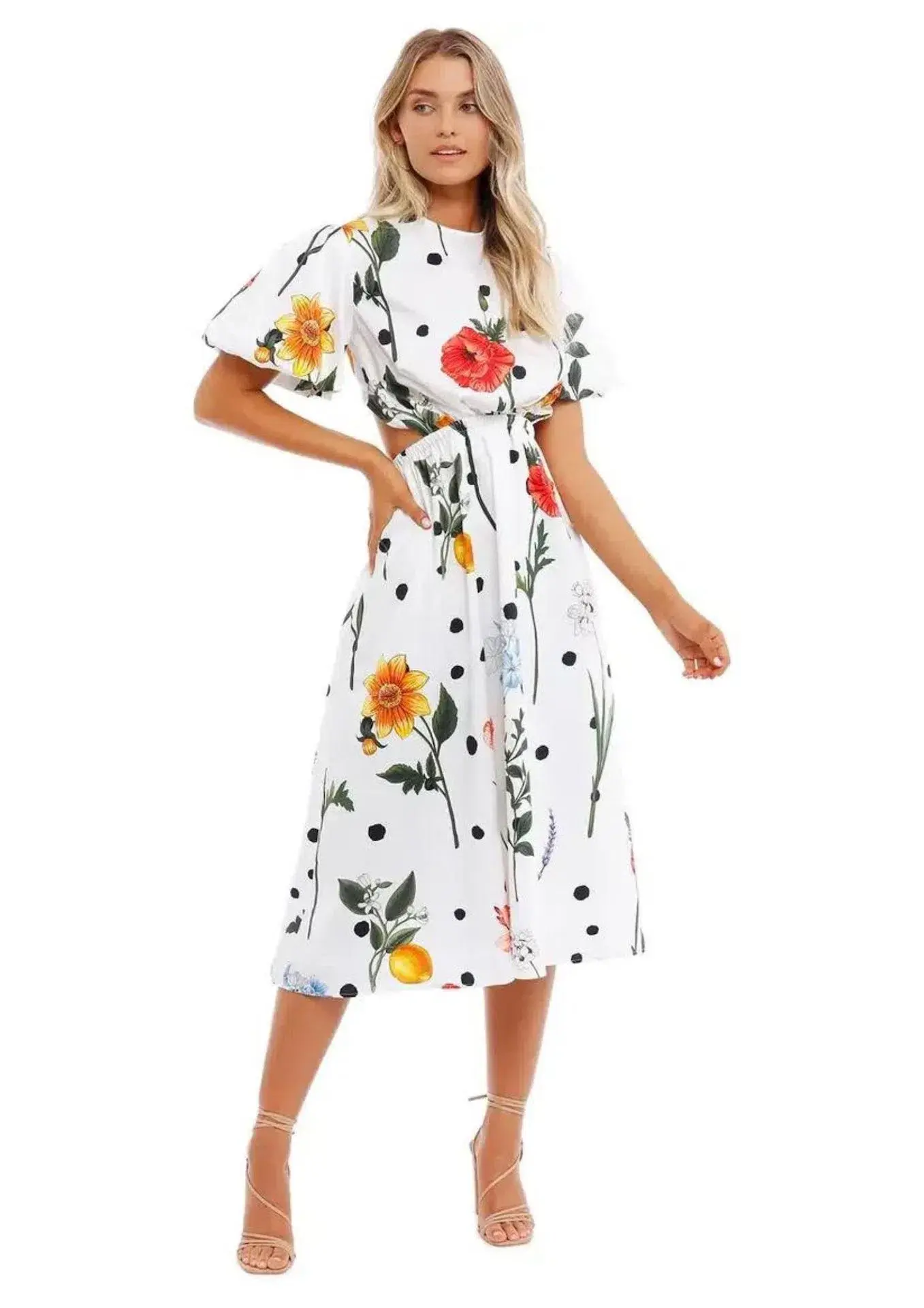 Leo Lin La Flor Midi Dress in Multi Floral Size 8 - Image 1