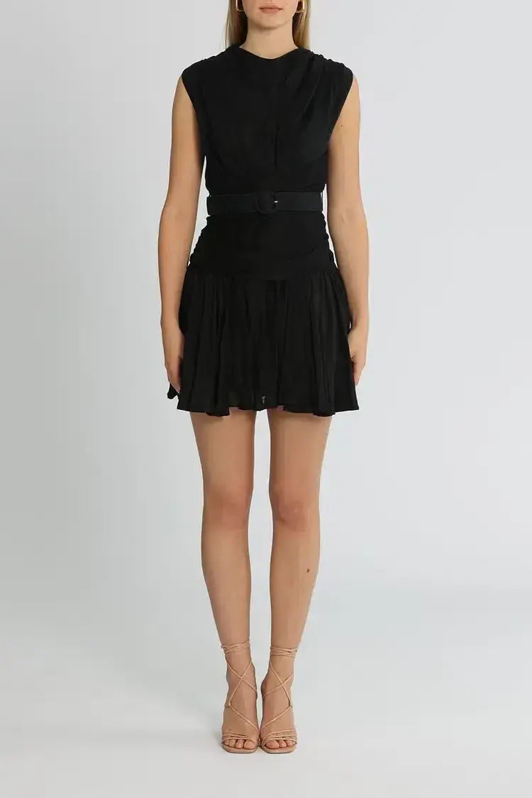 Leo Lin Vanta Draped Silk Linen Mini Dress in Black Size 10 - Image 1