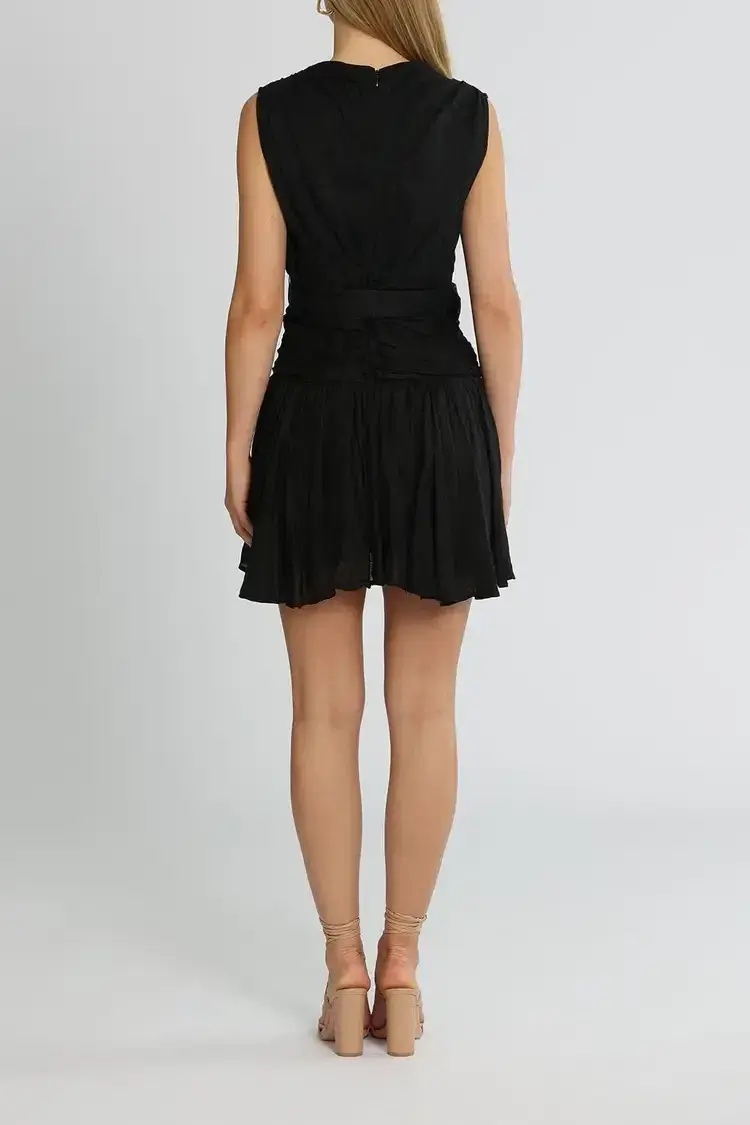 Leo Lin Vanta Draped Silk Linen Mini Dress in Black Size 10 - Image 3