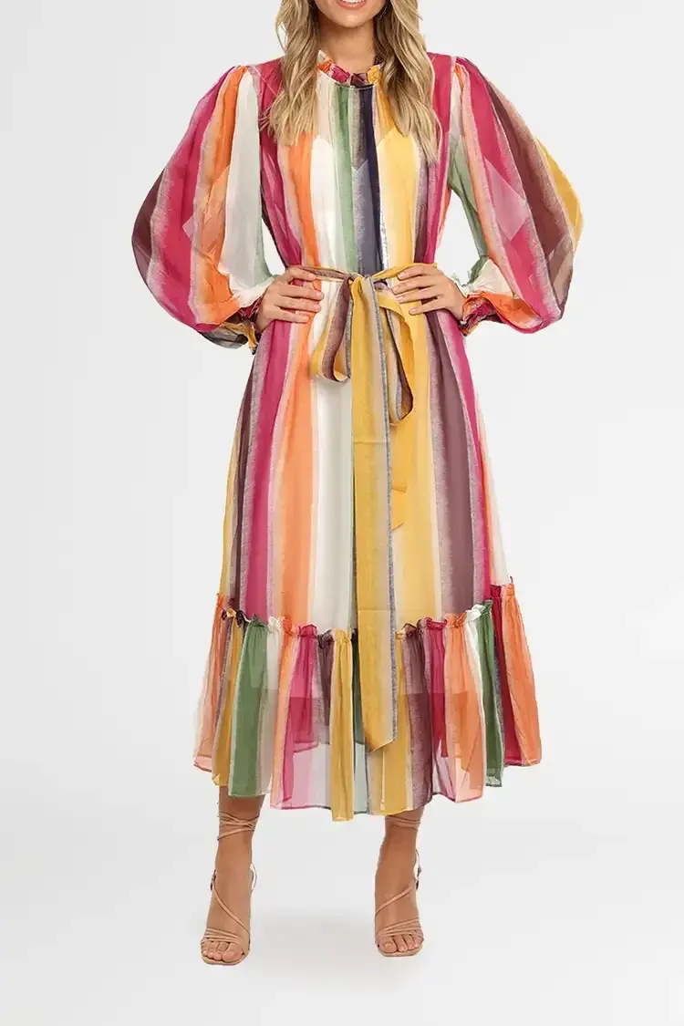 Leo Lin Fortune Stripe Midi Dress Multi Size 14 - Image 1