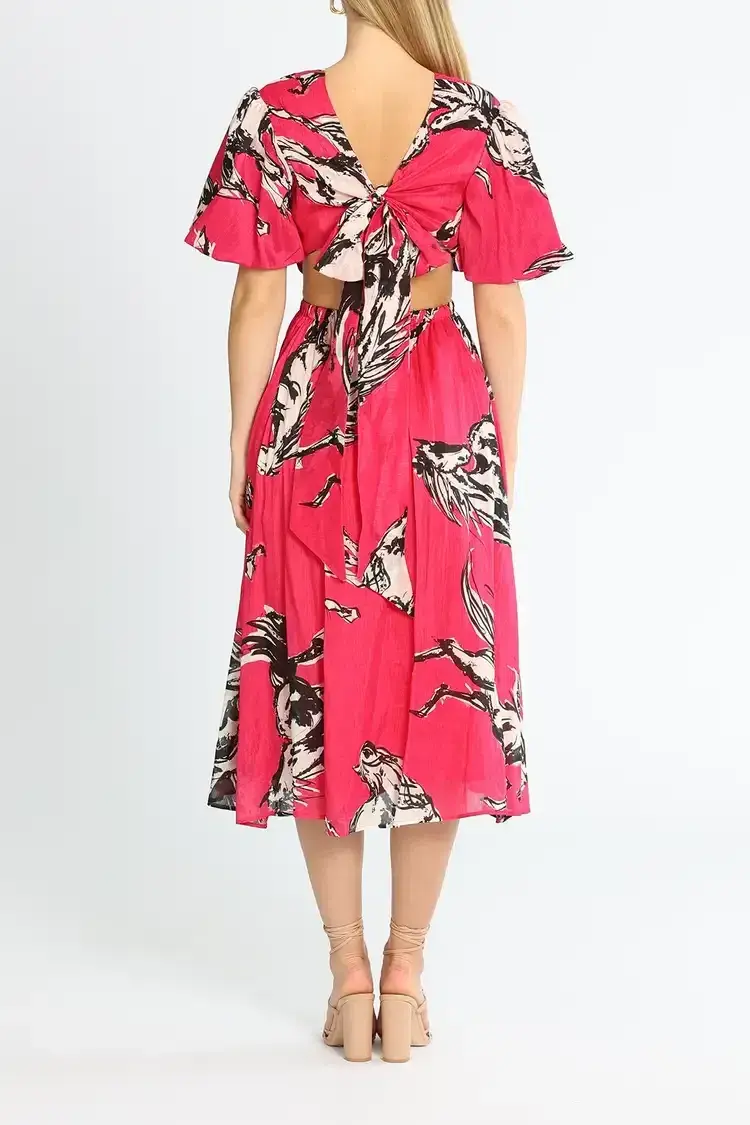 Leo Lin Wild Horses Cut Out Midi Dress in Pink Size 12 - Image 3