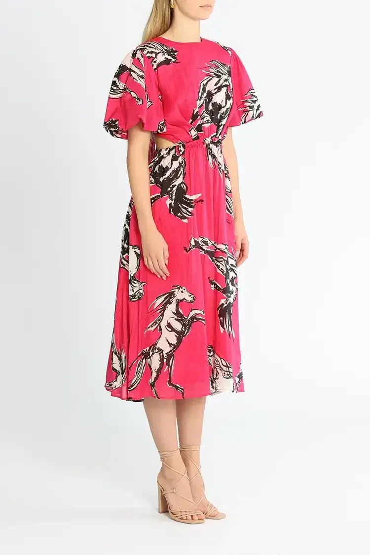 Leo Lin Wild Horses Cut Out Midi Dress in Pink Size 12 - Image 2