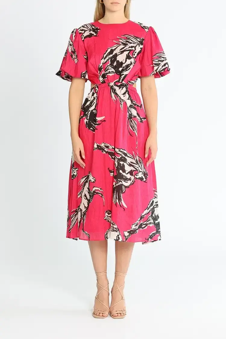 Leo Lin Wild Horses Cut Out Midi Dress in Pink Size 8 - Image 1