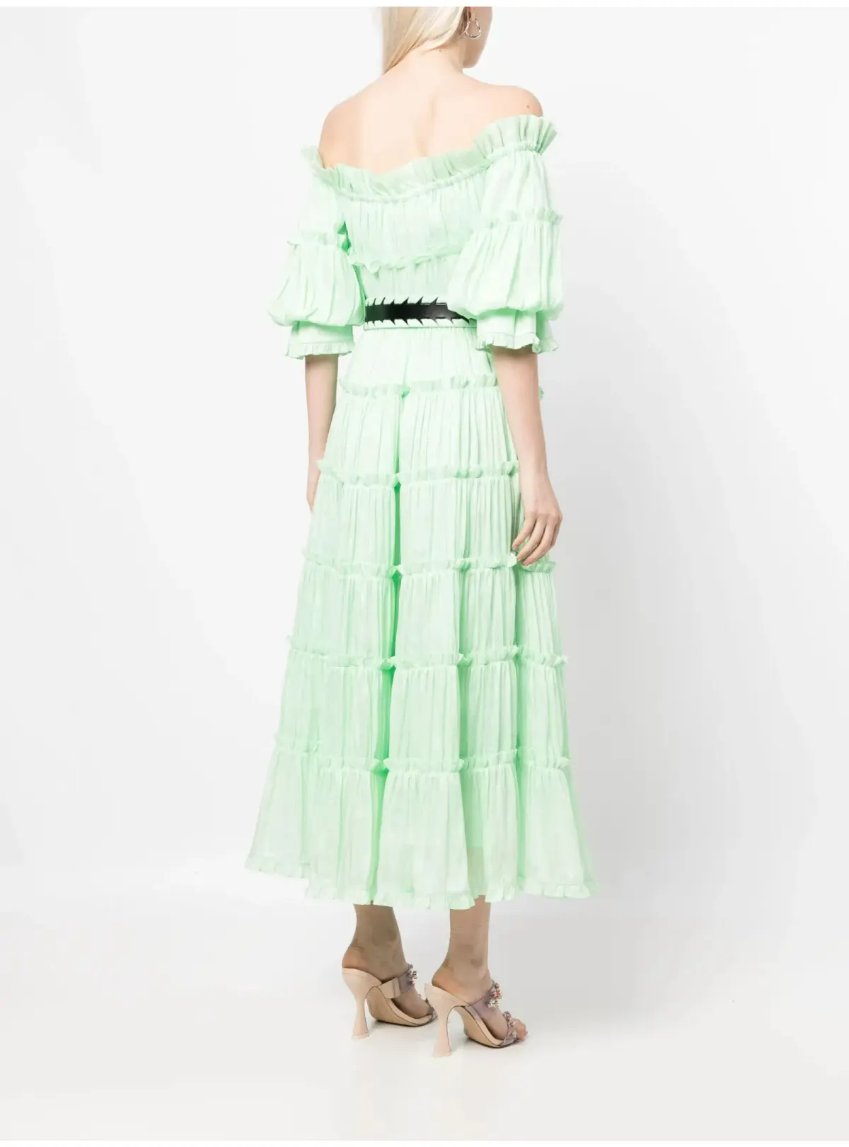 Leo Lin Rue Off Shoulder Tiered Dress Mint Green Size AU 12 - Image 2