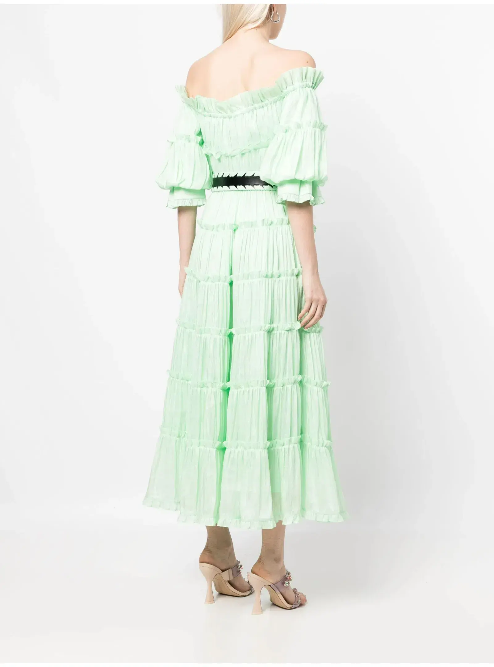 Leo Lin Rue Off Shoulder Tiered Dress Mint Green Size AU 12 - Image 2