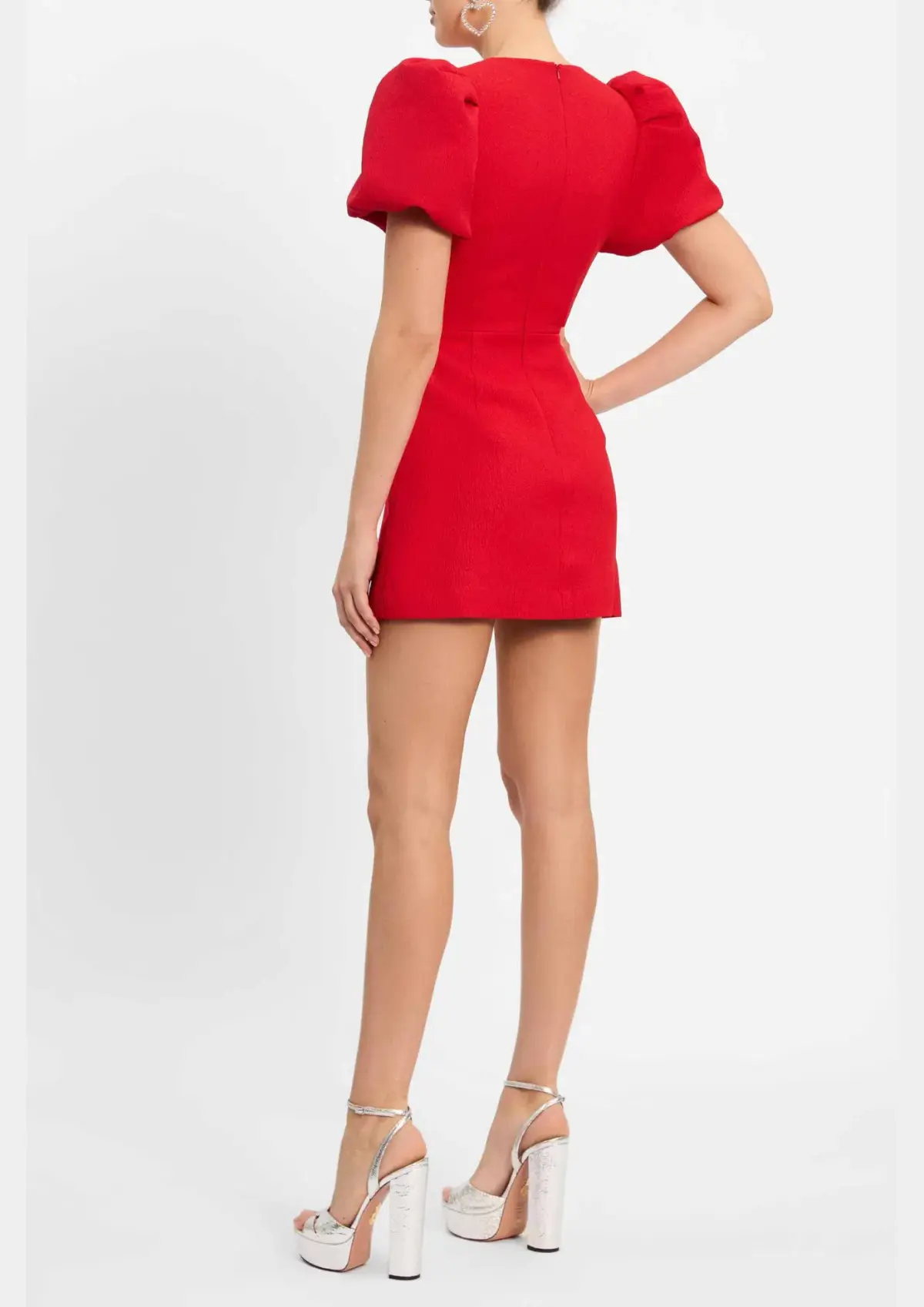 Rebecca Valence Chiara Puff Sleeve Mini Dress Red Size AU 8 - Image 4