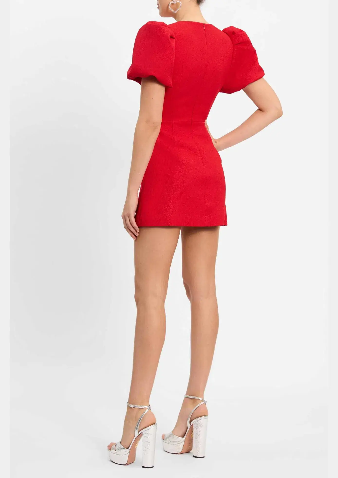 Rebecca Valence Chiara Puff Sleeve Mini Dress Red Size AU 8 - Image 4