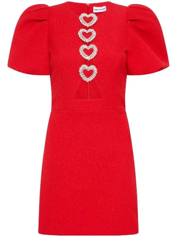 Rebecca Valence Chiara Puff Sleeve Mini Dress Red Size AU 8 - Image 5