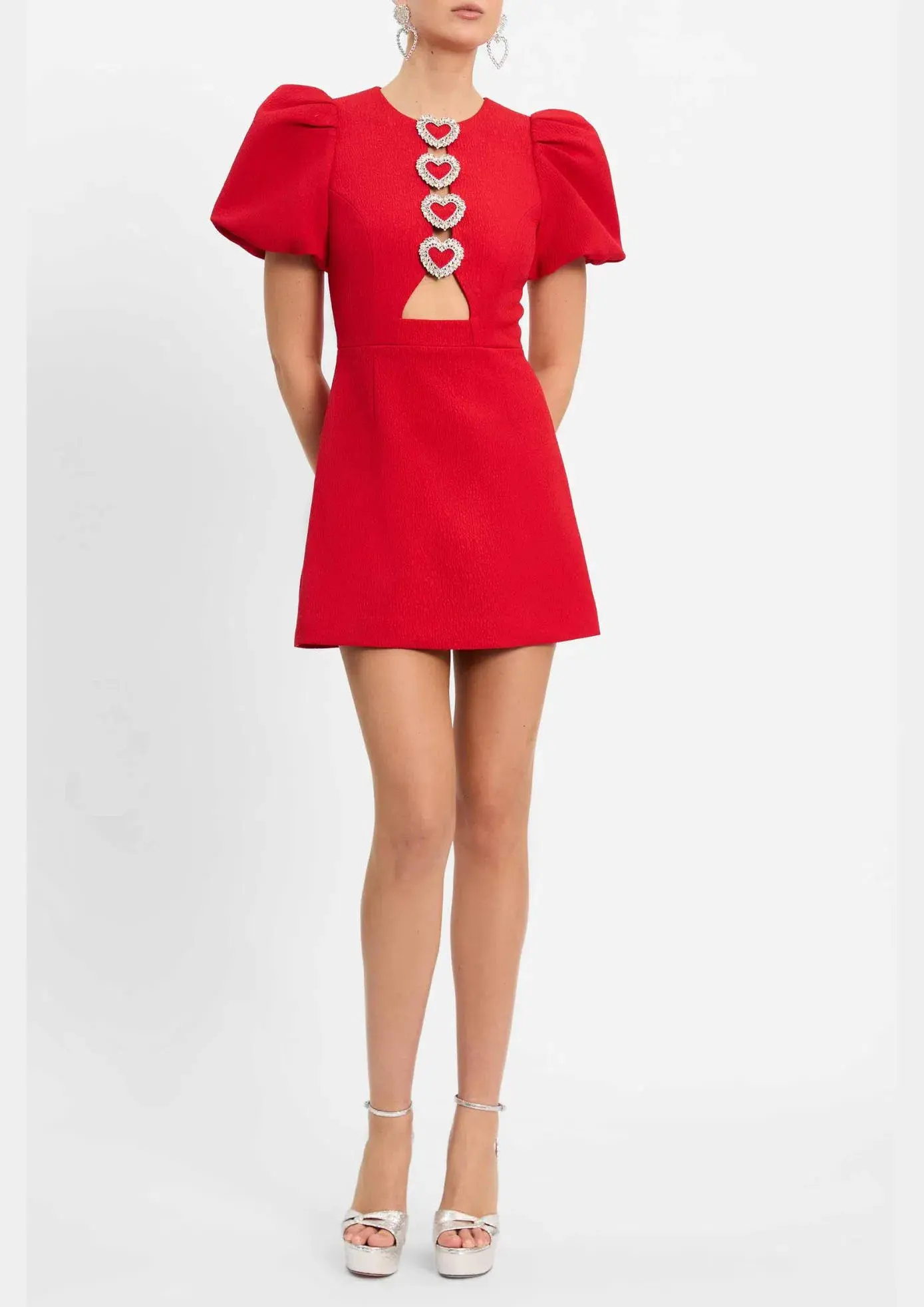 Rebecca Valence Chiara Puff Sleeve Mini Dress Red Size AU 8 - Image 2