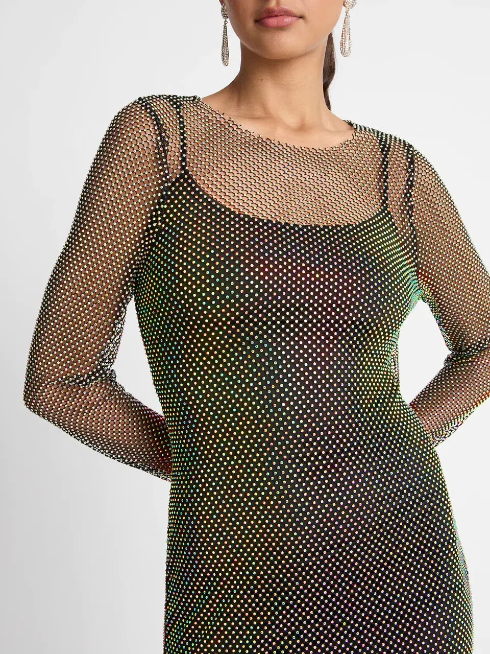 Sheike Crystal Mesh Midi Dress Black Size  AU 16 - Image 4