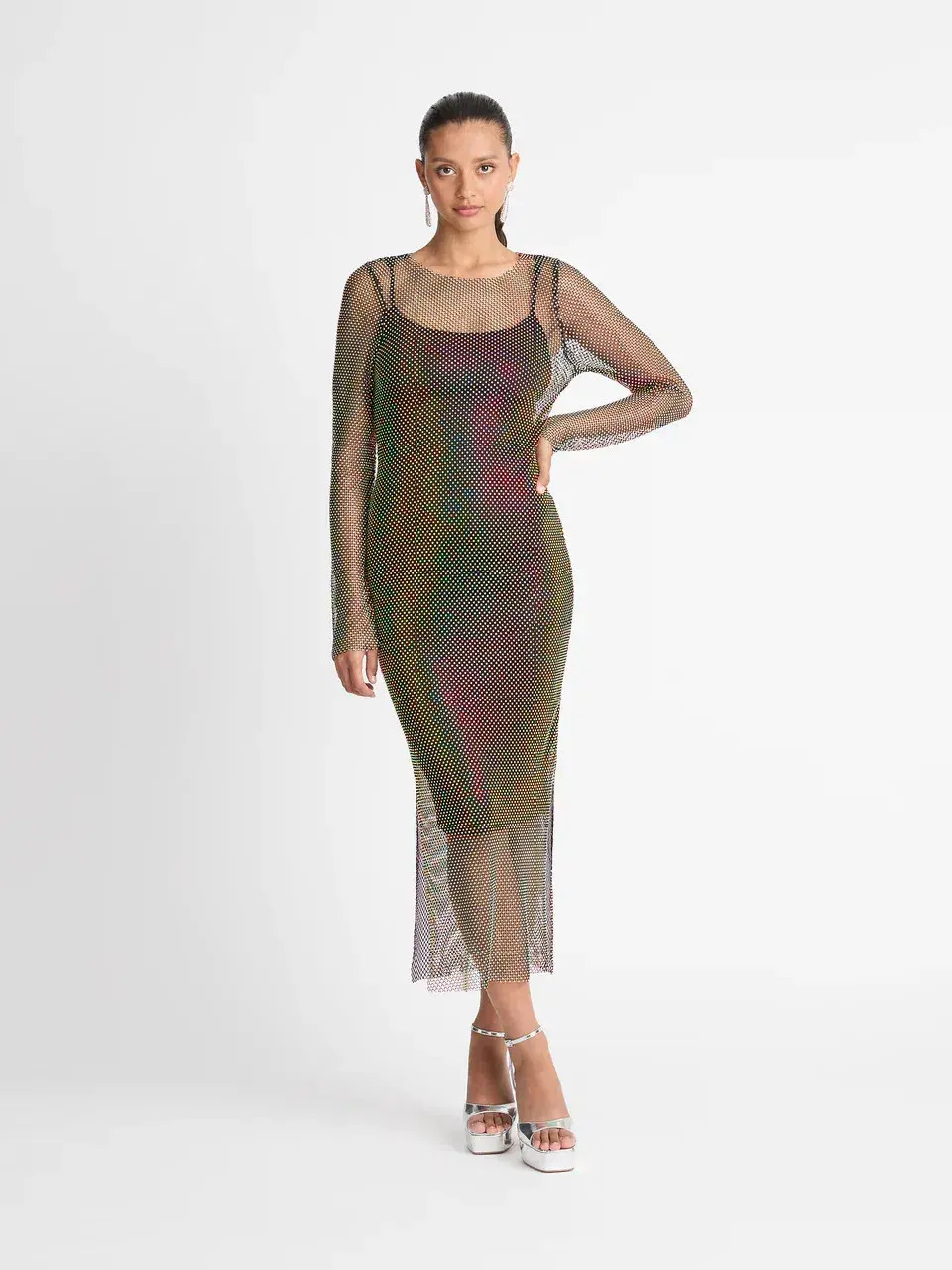 Sheike Crystal Mesh Midi Dress Black Size  AU 16 for rent on The Volte - main image