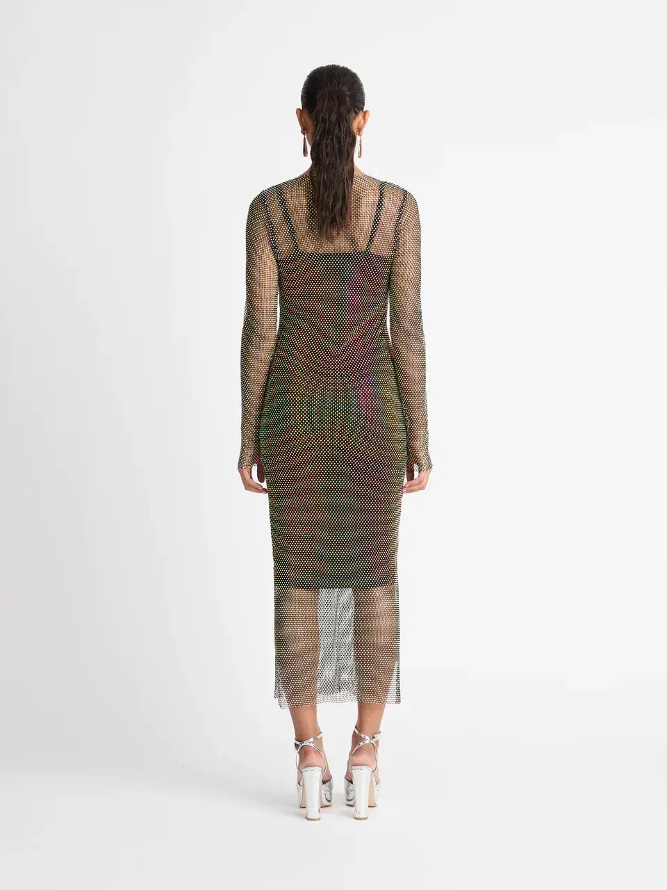 Sheike Crystal Mesh Midi Dress Black Size  AU 16 for rent on The Volte - main image