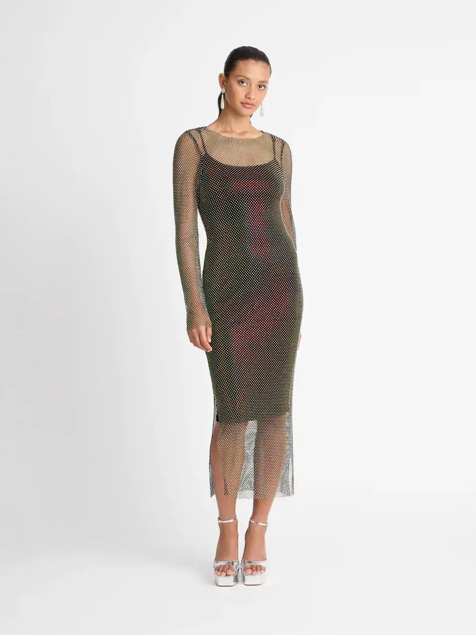 Sheike Crystal Mesh Midi Dress Black Size  AU 16 - Image 1
