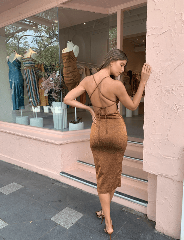 Bec & Bridge Bronze Baby Midi Dress Brown Size 8 - Image 6