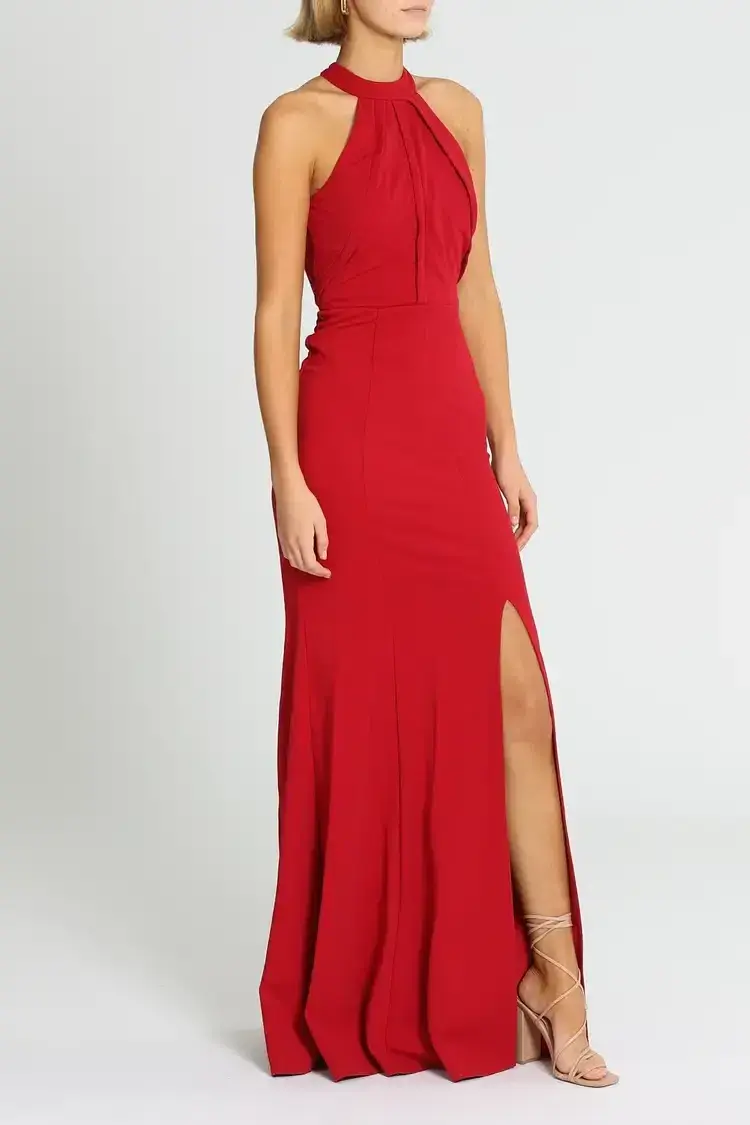 L'amour High Neck Scuba Crepe in Cherry Size AU 12 for rent on The Volte - main image