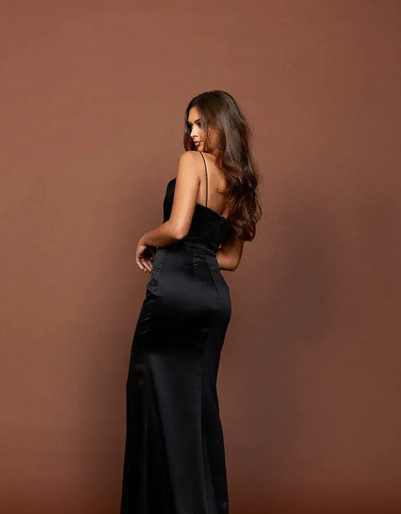 Bariano Lana Draped Cowl Gown Black Size AU 14  for rent on The Volte - main image
