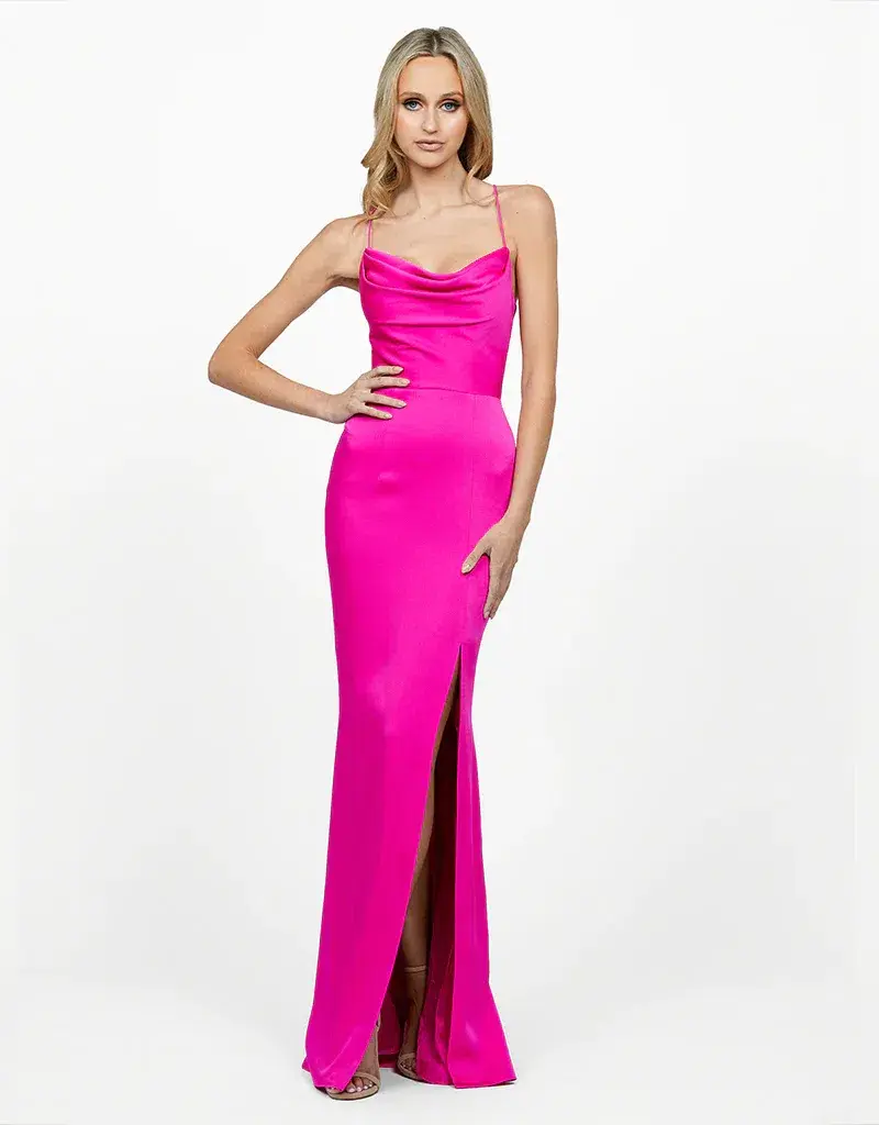 Bariano Valentine Cowl Neck Strappy Back Gown Pink Size AU 14 - Image 1