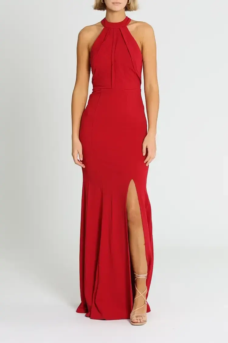 L'amour High Neck Scuba Crepe in Cherry Size AU 8 for rent on The Volte - main image