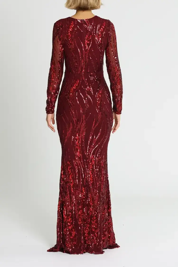 L'amour Deep V Plunge Dress in Wine Size AU 8 - Image 3