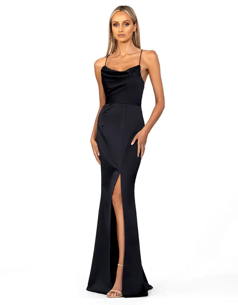 Bariano Valentine Cowl Neck Strappy Back Gown Black Size AU 12 for rent on The Volte - main image