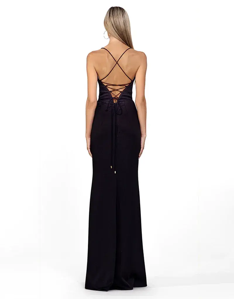 Bariano Valentine Cowl Neck Strappy Back Gown Black Size AU 12 - Image 3