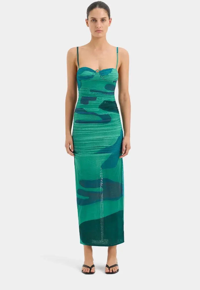 Sir The Lable Frankie Gathered Midi Dress in Emerald Reflection Size 2 / AU 10 - Image 1